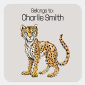Schattigee Cartoon Cheetah Naam Label (Voorkant)