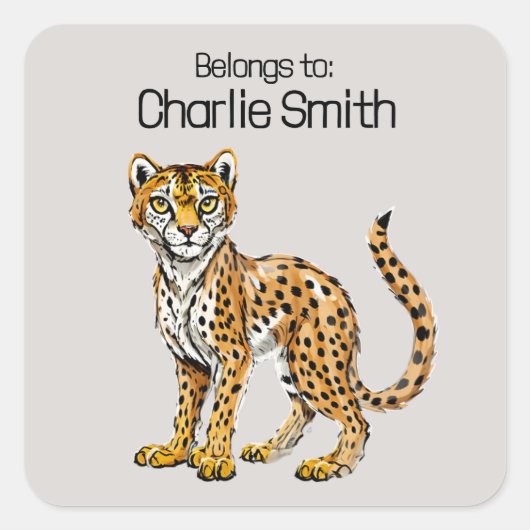 Schattigee Cartoon Cheetah Naam Label (Voorkant)