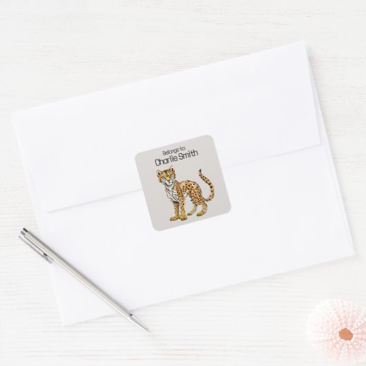 Schattigee Cartoon Cheetah Naam Label (Envelop)