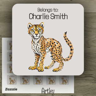 Schattigee Cartoon Cheetah Naam Label