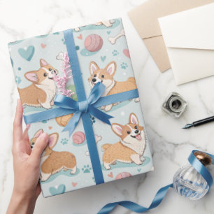Schattigee Cartoon Corgi Wrapping Paper – Lichtbla Cadeaupapier