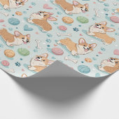 Schattigee Cartoon Corgi Wrapping Paper – Lichtbla Cadeaupapier (Hoek)