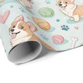 Schattigee Cartoon Corgi Wrapping Paper – Lichtbla Cadeaupapier (Rol Hoek)