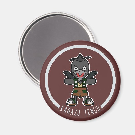 Schattigee Cartoon Crow Tengu | Japanese Yokai Magneet (Voorkant / Achterkant)