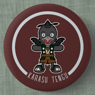 Schattigee Cartoon Crow Tengu Japanese Yokai Ronde Button 5,7 Cm