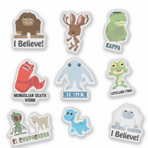 Schattigee Cartoon Cryptids en Monsters Sticker Se