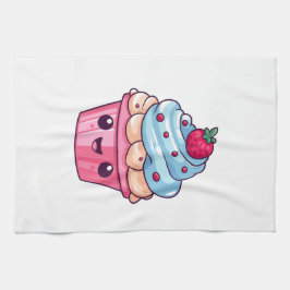 Schattigee cartoon cupcake vrolijke lach theedoek