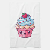 Schattigee cartoon cupcake vrolijke lach theedoek (Verticaal)
