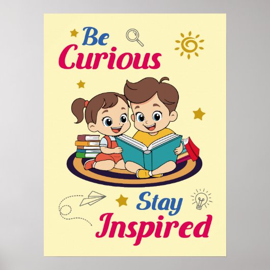 Schattigee Cartoon Curiosity Inspirerend Quote Nur Poster (Voorkant)