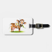 Schattigee Cartoon Dairy Koe met Bloem en Gras Bagagelabel (Voorkant horizontaal)