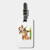 Schattigee Cartoon Dairy Koe met Bloem en Gras Bagagelabel (Voorkant verticaal)