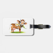Schattigee Cartoon Dairy Koe met Bloem en Gras Bagagelabel (Achterkant horizontaal)