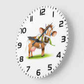 Schattigee Cartoon Dairy Koe met Bloem en Gras Grote Klok (Hoek)