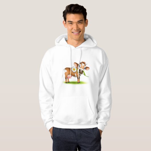 Schattigee Cartoon Dairy Koe met Bloem en Gras Hoodie (Voorkant volledig)
