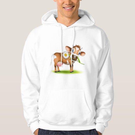 Schattigee Cartoon Dairy Koe met Bloem en Gras Hoodie (Voorkant)
