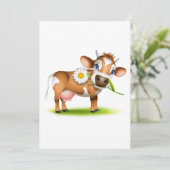 Schattigee Cartoon Dairy Koe met Bloem en Gras Kaart (Staand voorkant)