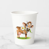 Schattigee Cartoon Dairy Koe met Bloem en Gras Papieren Bekers (Voorkant)