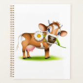 Schattigee Cartoon Dairy Koe met Bloem en Gras Planner (Voorkant)