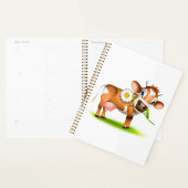 Schattigee Cartoon Dairy Koe met Bloem en Gras Planner
