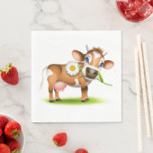 Schattigee Cartoon Dairy Koe met Bloem en Gras Servet (Insitu)