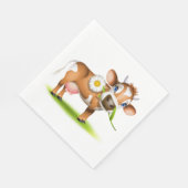 Schattigee Cartoon Dairy Koe met Bloem en Gras Servet (Hoek)