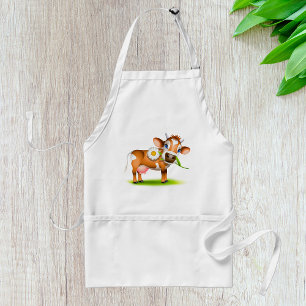 Schattigee Cartoon Dairy Koe met Bloem en Gras Standaard Schort
