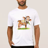 Schattigee Cartoon Dairy Koe met Bloem en Gras T-shirt (Voorkant)