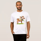 Schattigee Cartoon Dairy Koe met Bloem en Gras T-shirt (Voorkant volledig)