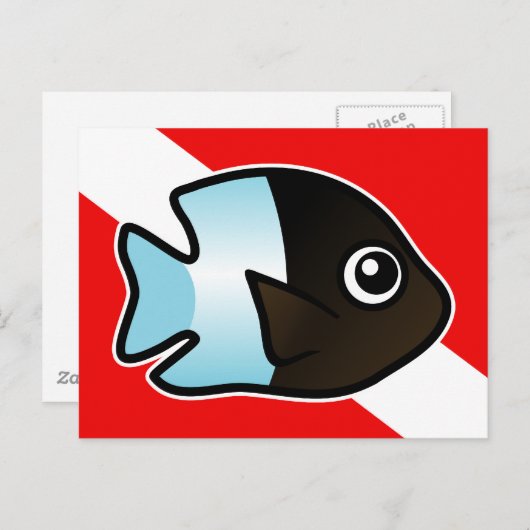 Schattigee Cartoon Damselfish Duikvlag Briefkaart (Voorkant / Achterkant)
