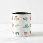 Schattigee Cartoon Dieren Patroon Mok – Black Rim (Midden)