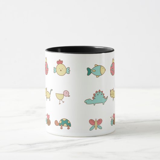 Schattigee Cartoon Dieren Patroon Mok – Black Rim  (Midden)