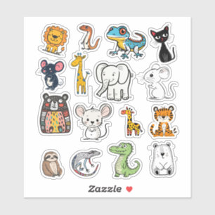 Schattigee Cartoon Dierenvrienden Collectie Sticker