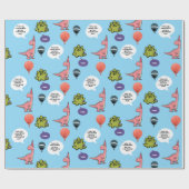 Schattigee Cartoon Dino Bedankt Roze & Groene Dino Cadeaupapier (Vlak)