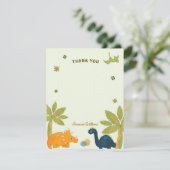 Schattigee Cartoon dinosaurus Baby shower Bedankkaart (Staand voorkant)