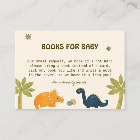 Schattigee Cartoon Dinosaurus Baby shower Boeken v Informatiekaartje (Voorkant)