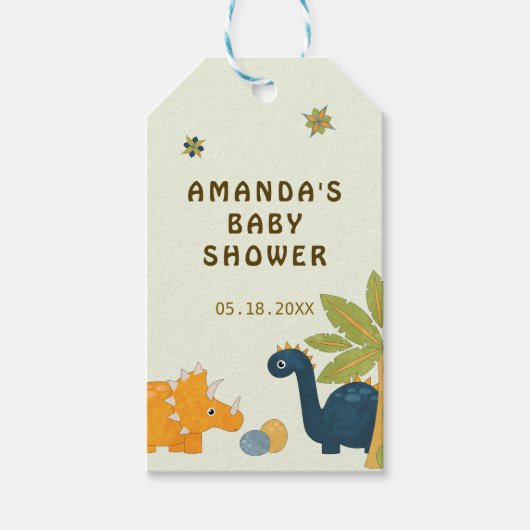Schattigee Cartoon dinosaurus Baby shower Cadeaulabel (Voorkant)
