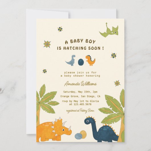 Schattigee Cartoon dinosaurus Baby shower Kaart (Voorkant)