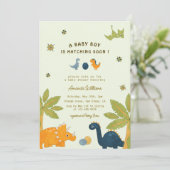 Schattigee Cartoon dinosaurus Baby shower Kaart (Staand voorkant)