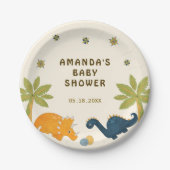Schattigee Cartoon dinosaurus Baby shower Papieren Bordje (Voorkant)