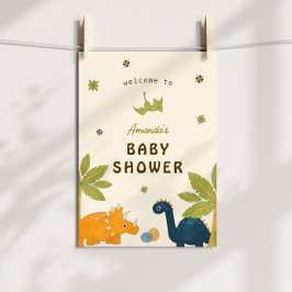 Schattigee Cartoon dinosaurus Baby shower Poster