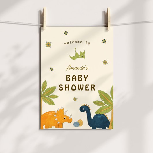Schattigee Cartoon dinosaurus Baby shower Poster
