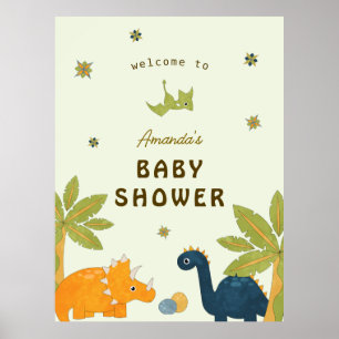 Schattigee Cartoon dinosaurus Baby shower Poster