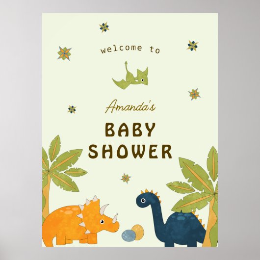 Schattigee Cartoon dinosaurus Baby shower Poster (Voorkant)