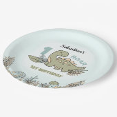 Schattigee Cartoon Dinosaurus Blauw Groen Jongen 1 Papieren Bordje (Gekanteld)