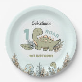 Schattigee Cartoon Dinosaurus Blauw Groen Jongen 1 Papieren Bordje (Voorkant)