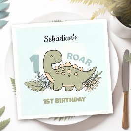 Schattigee Cartoon Dinosaurus Blauw Groen Jongen 1 Servet
