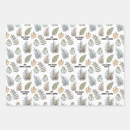 Schattigee Cartoon Dinosaurus Blauw Groen Jongensn Inpakpapier Vel (Voorkant)