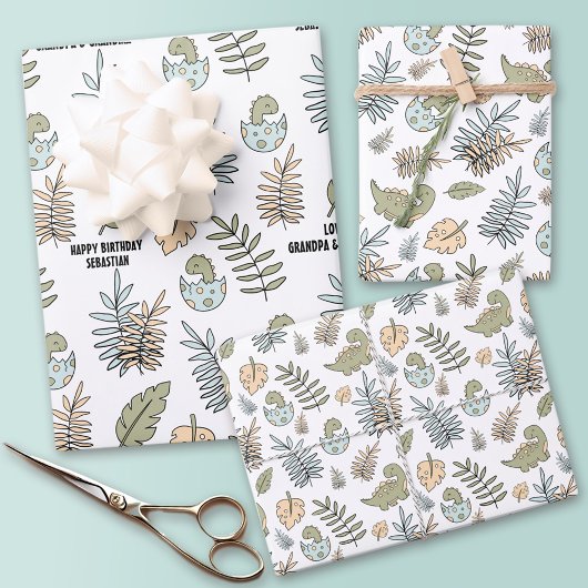 Schattigee Cartoon Dinosaurus Blauw Groen Jongensn Inpakpapier Vel