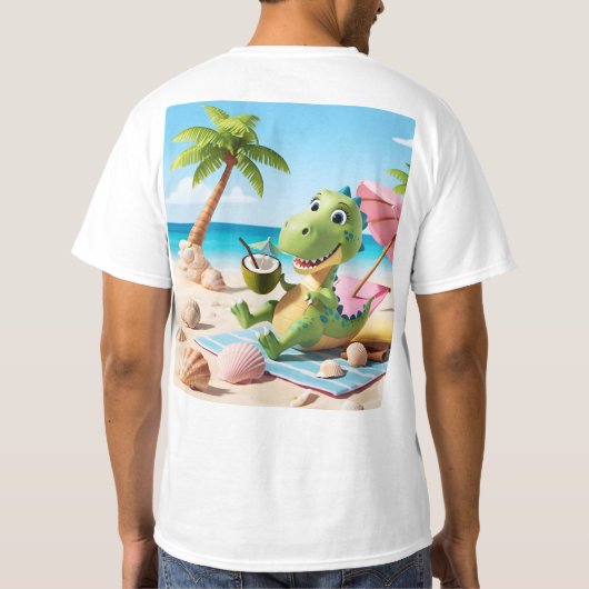 Schattigee Cartoon Dinosaurus Ontspannen op het Be T-shirt (Achterkant)