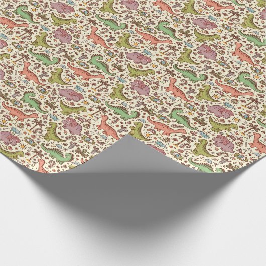 Schattigee Cartoon Dinosaurus  Patroon Cadeaupapier (Hoek)